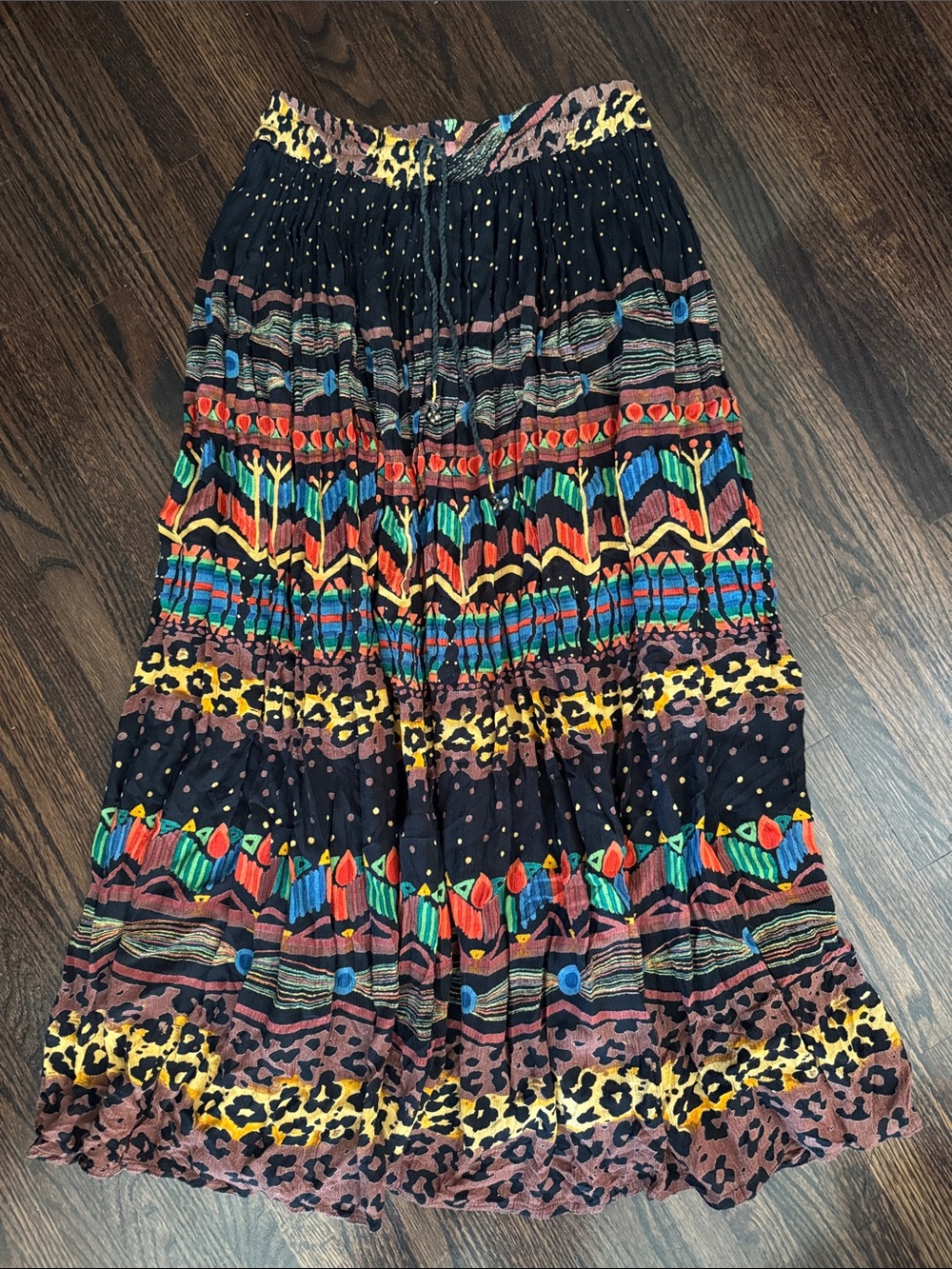 Vintage 90’s RIDE Bohemian Black Printed Maxi Skirt one size